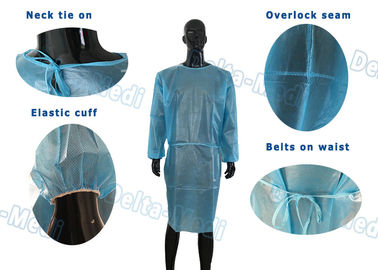 Legami eliminabili impermeabili blu degli abiti di isolamento sul polsino dell'elastico del collo
