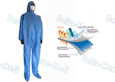 Tute mediche eliminabili blu, vestiti eliminabili del lavoro della classe I ultrasonico della cucitura